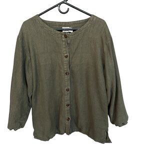 Kiko Linen Jacket Womens One Size Green Button Up Lagenlook Minimalist Lined